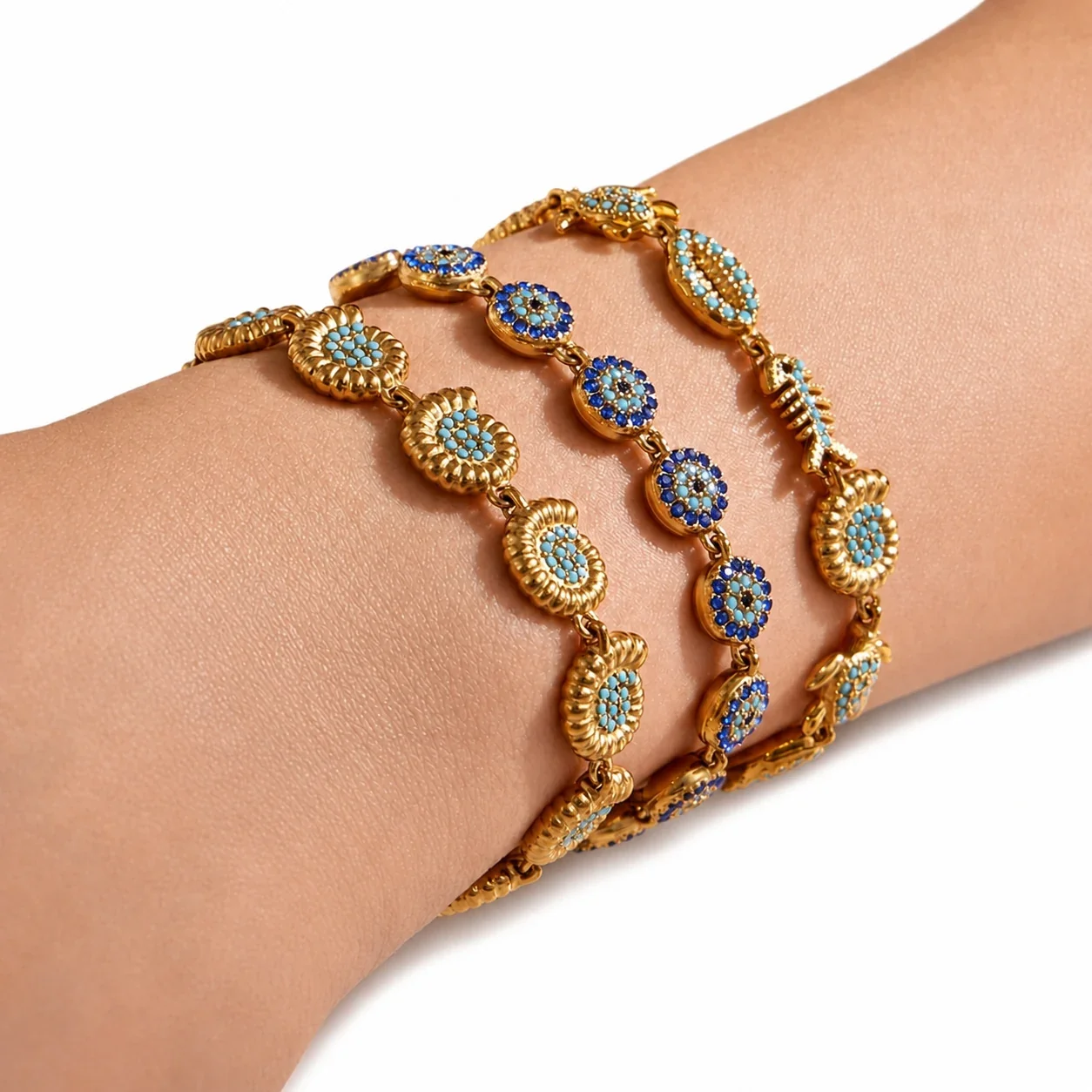Oceanic 18K Gold-Plated Turquoise Motif Chain Bracelet