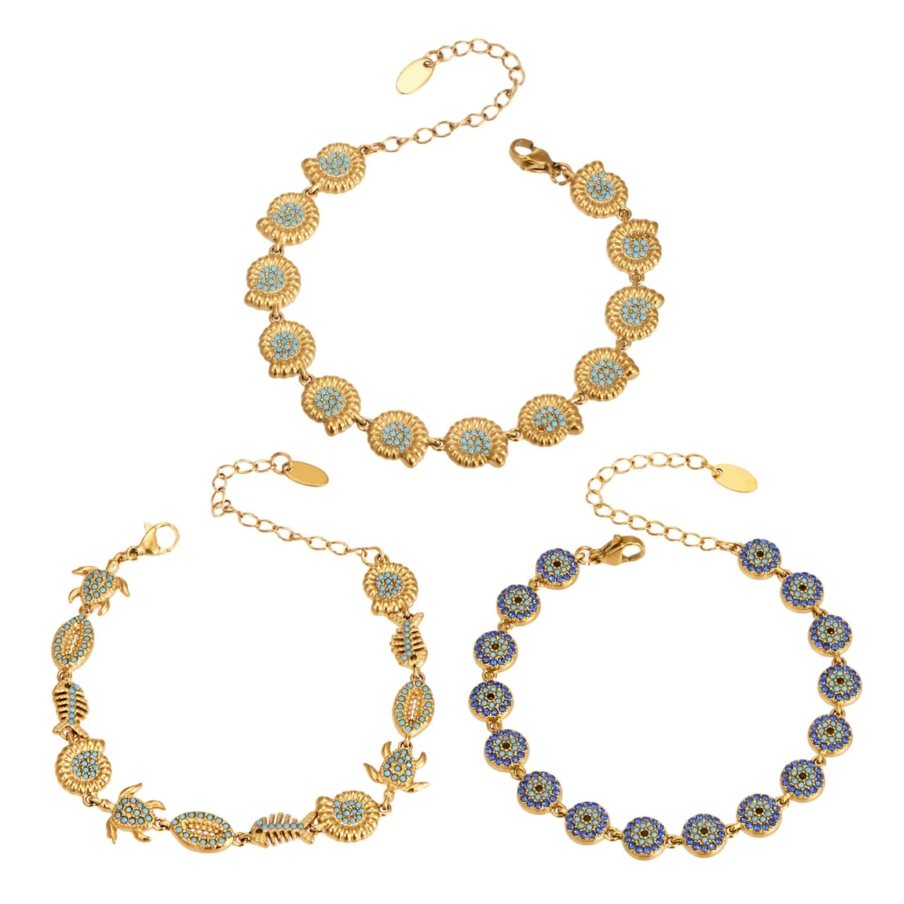 Oceanic 18K Gold-Plated Turquoise Motif Chain Bracelet