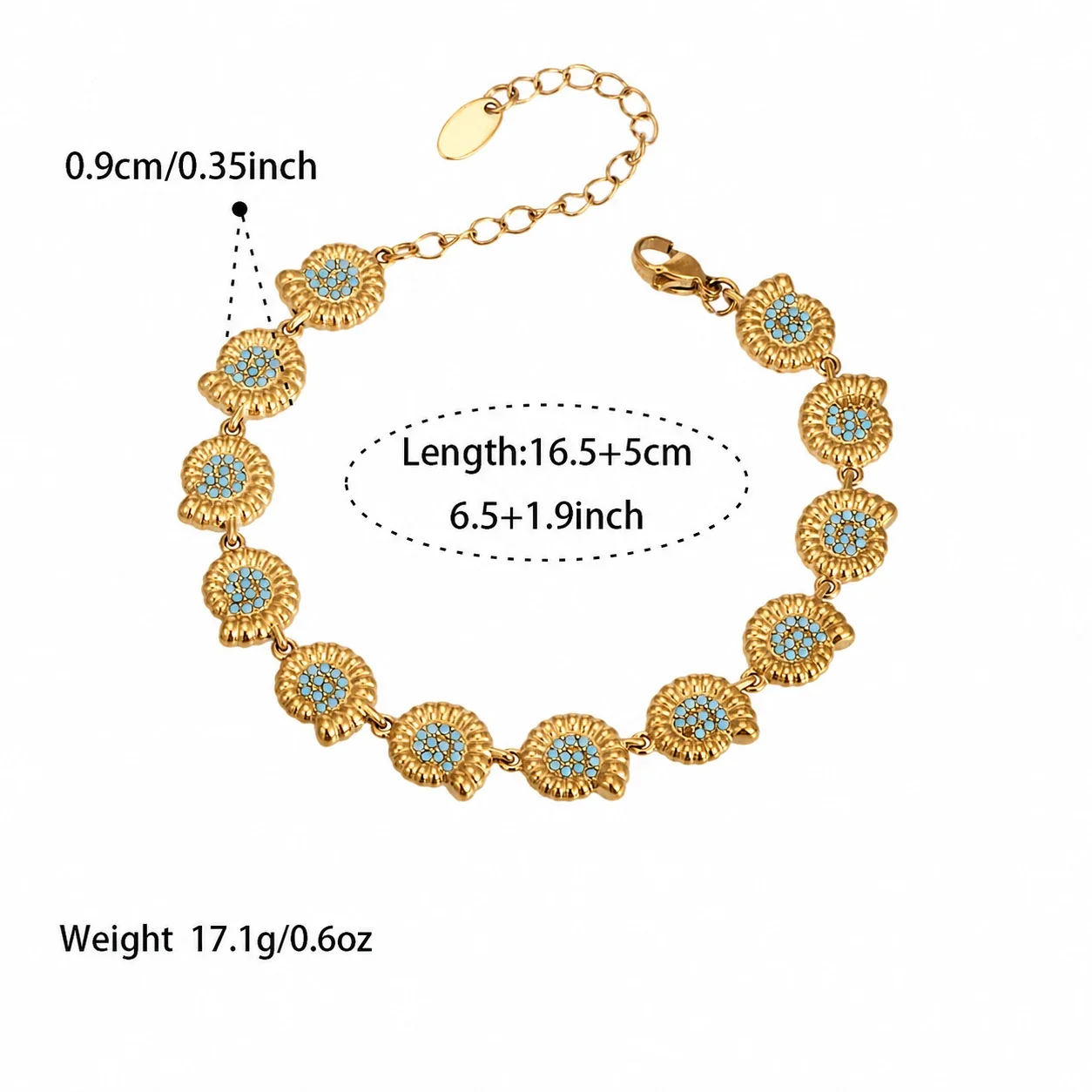 Oceanic 18K Gold-Plated Turquoise Motif Chain Bracelet - Gold Conch . + cm