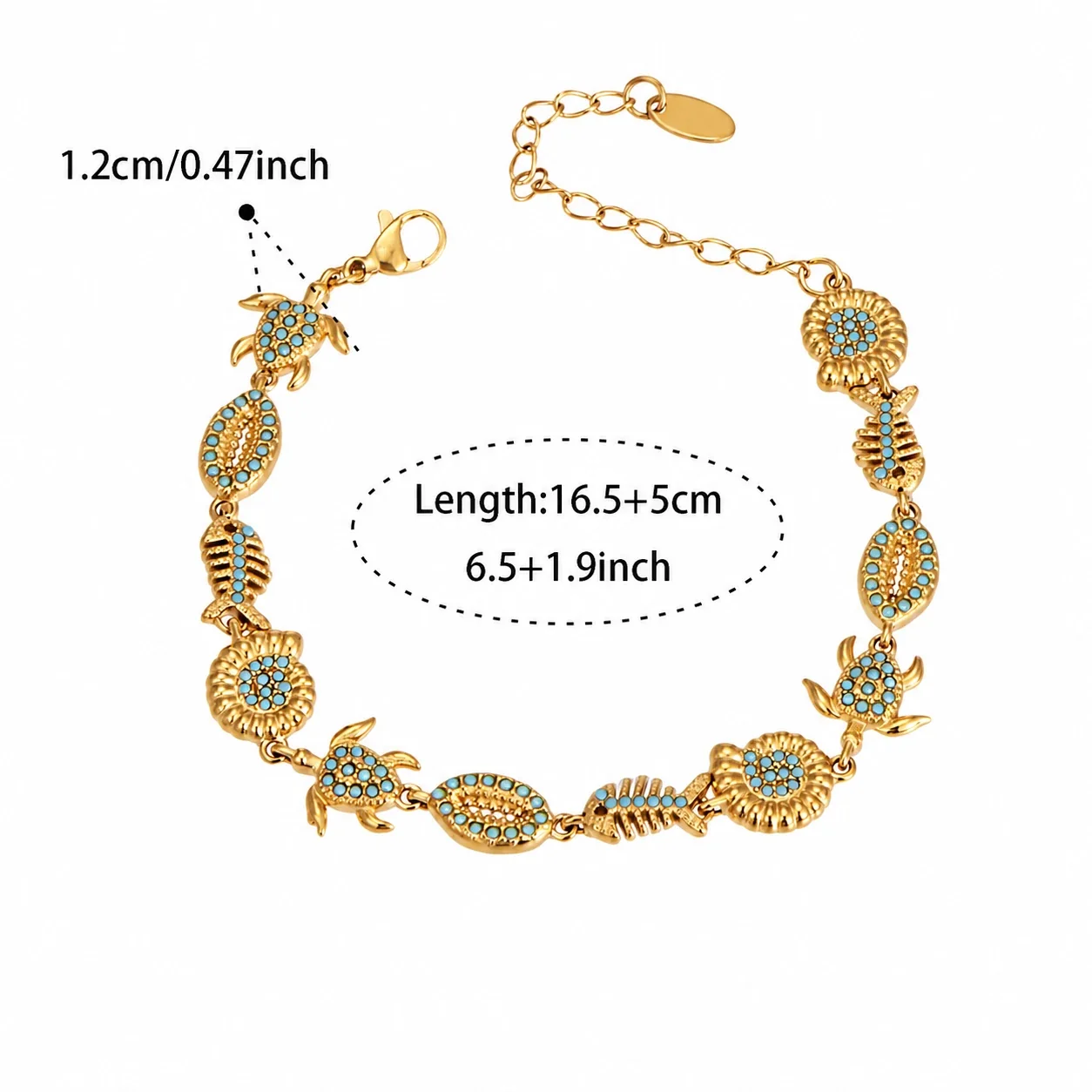Oceanic 18K Gold-Plated Turquoise Motif Chain Bracelet - Gold Turtle . + cm