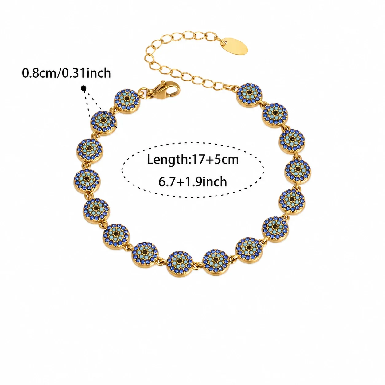 Oceanic 18K Gold-Plated Turquoise Motif Chain Bracelet - Gold Fish Eye + cm