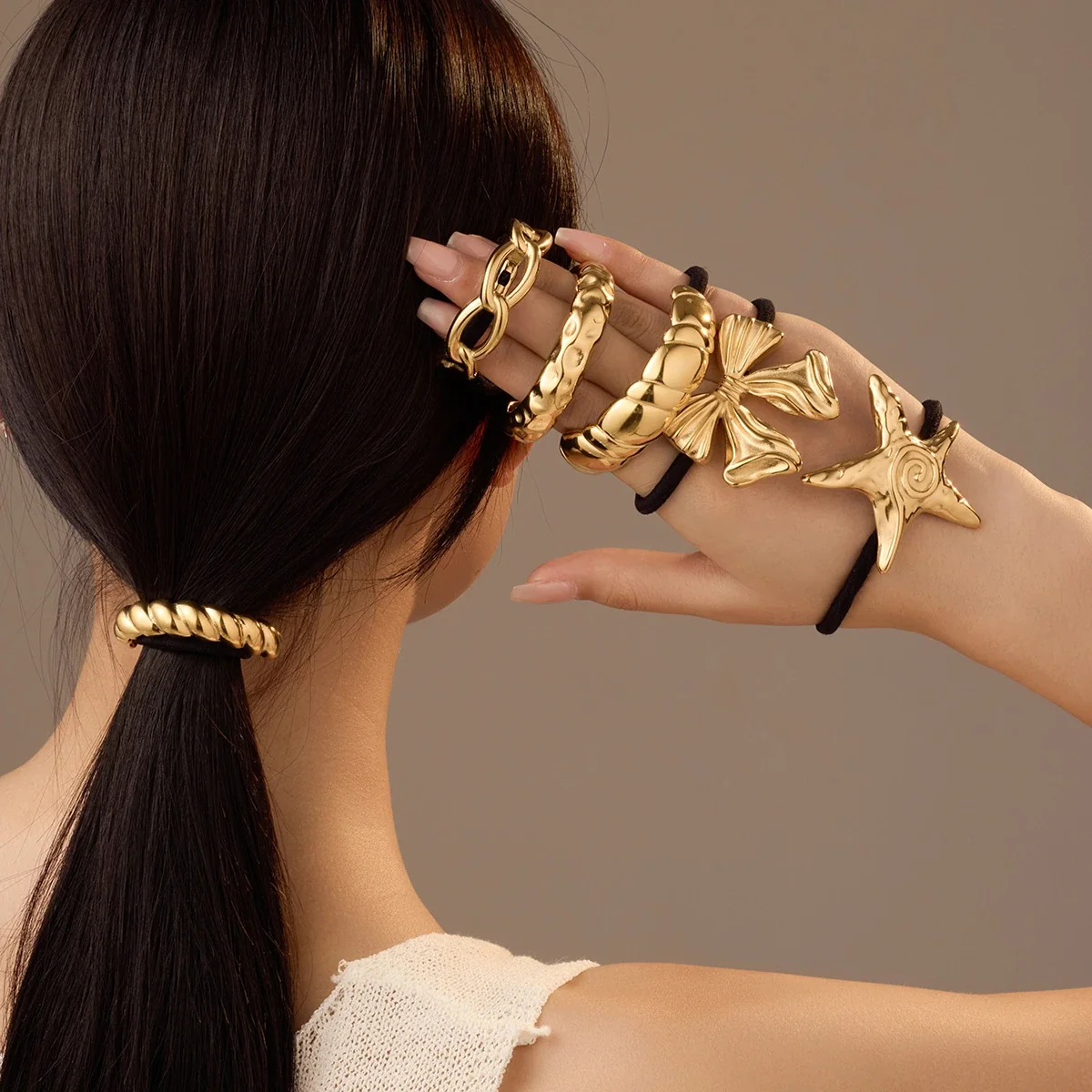 Hair Tie with Braided 18K Gold-Plated Stainless Steel Accent