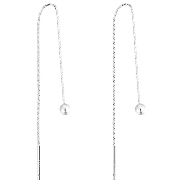 Sleek Stainless Steel Ball Threader Drop Earrings