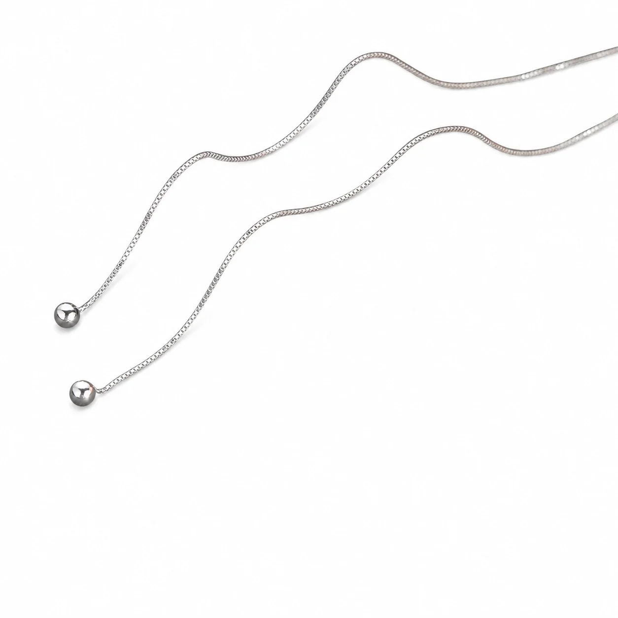 Sleek Stainless Steel Ball Threader Drop Earrings
