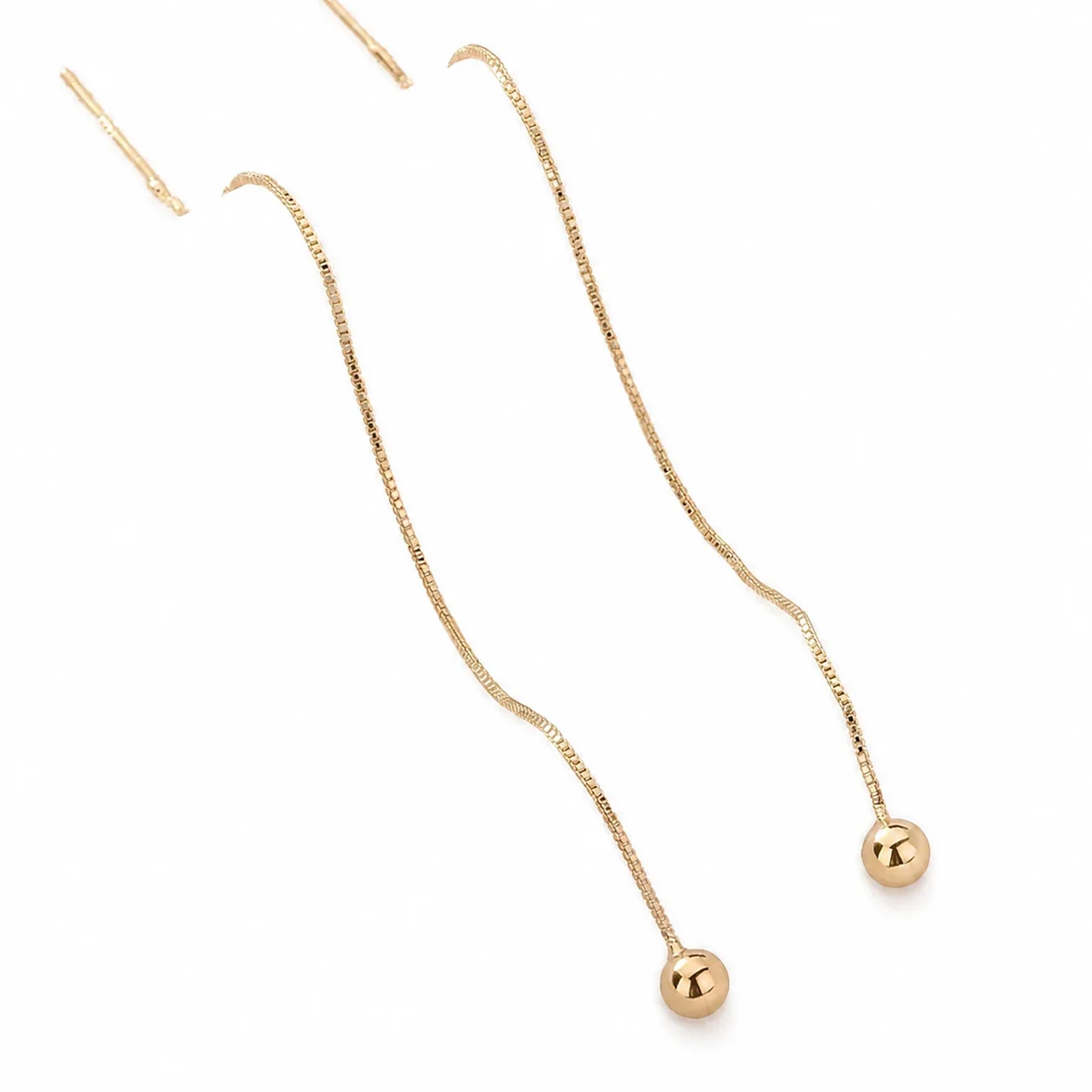 Sleek Stainless Steel Ball Threader Drop Earrings
