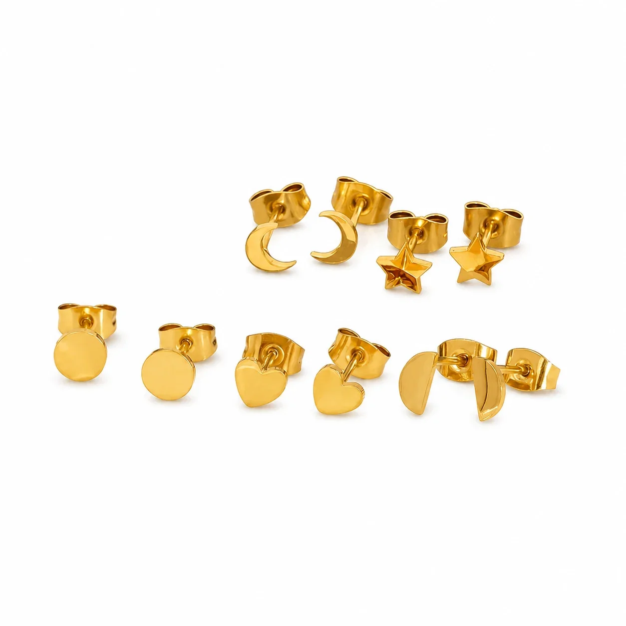 Petite 18K Gold PVD Heart Stud Earrings Set