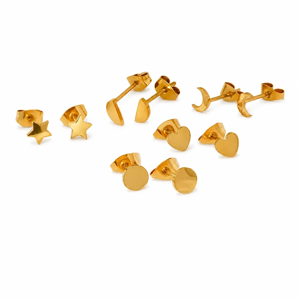 Petite 18K Gold PVD Heart Stud Earrings Set