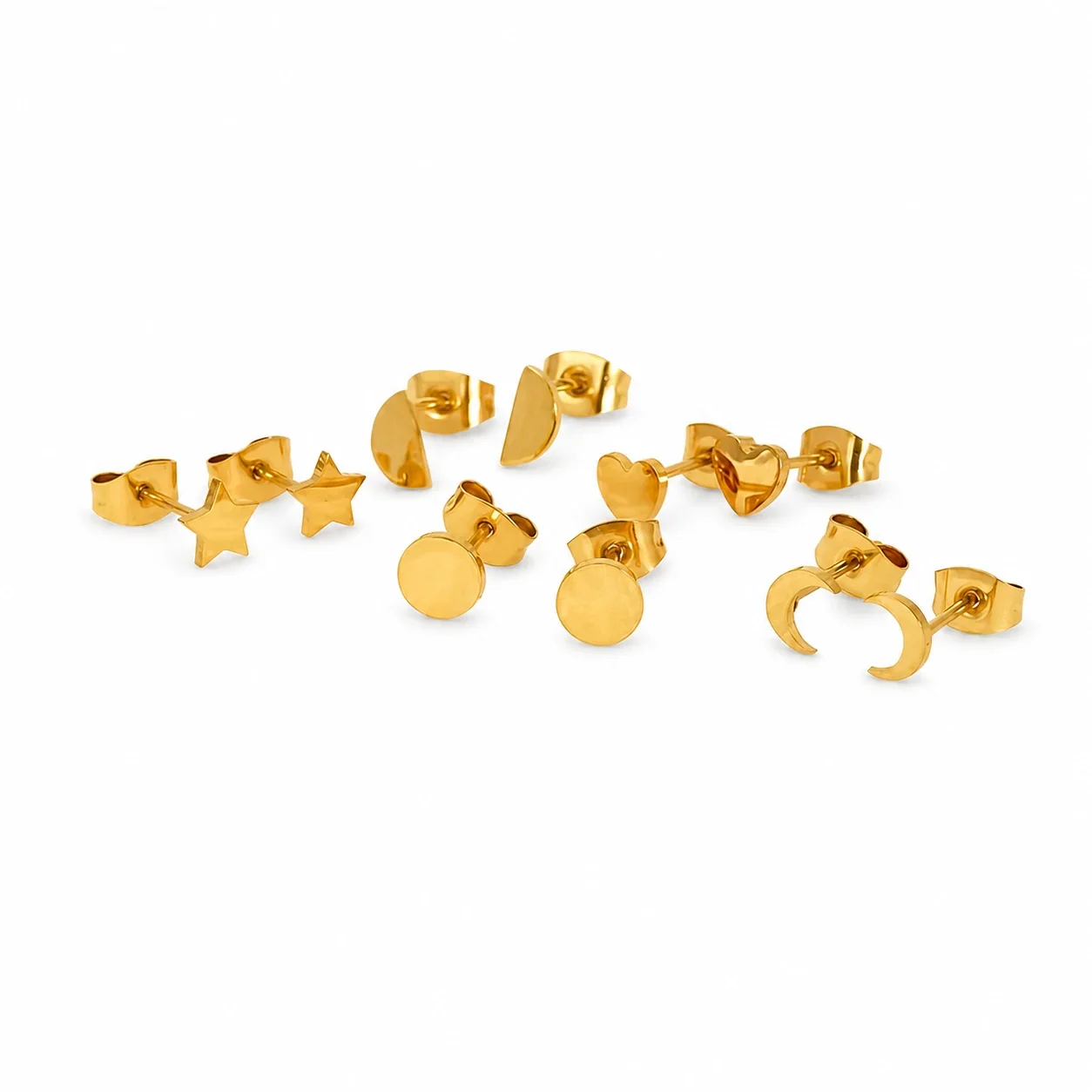 Petite 18K Gold PVD Heart Stud Earrings Set