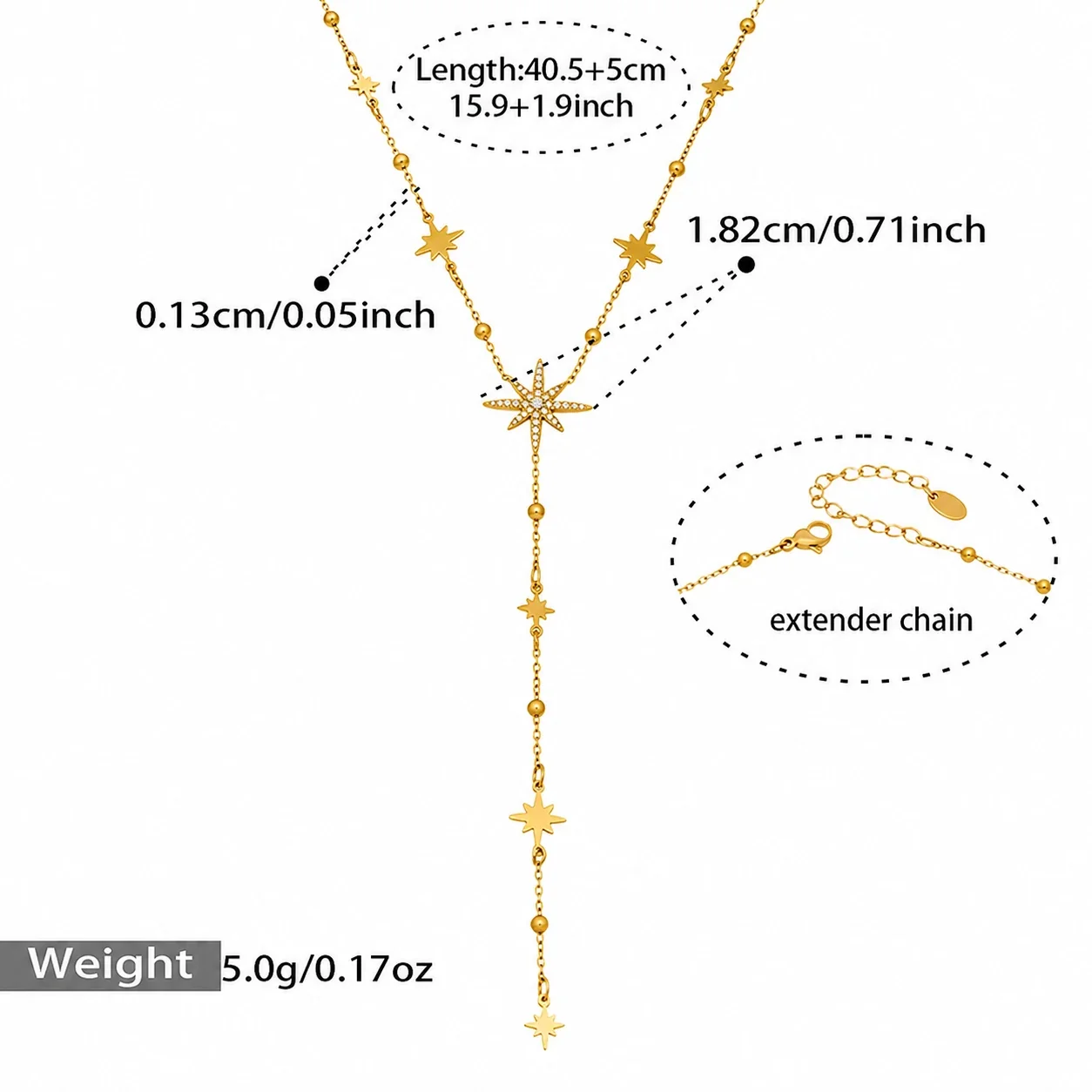 Celestial Gold-Plated Stainless Steel Star Bead Y Necklace Set - Gold B + cm