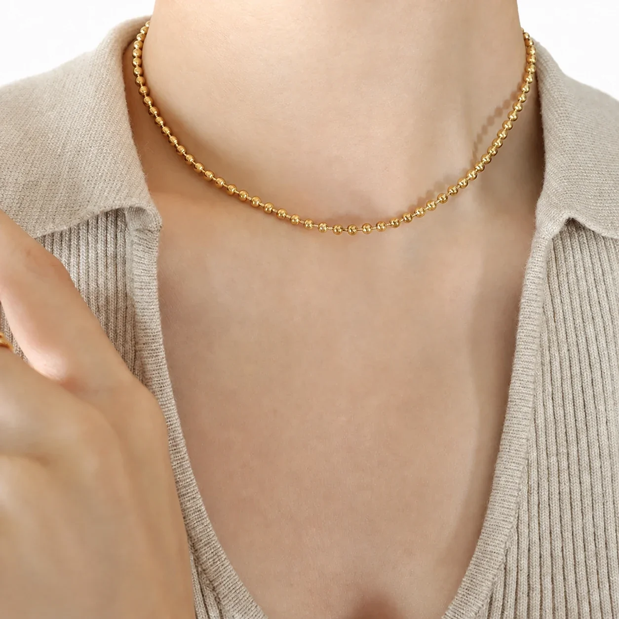 Celestial Gold-Plated Stainless Steel Star Bead Y Necklace Set - Gold Single-Layer + cm