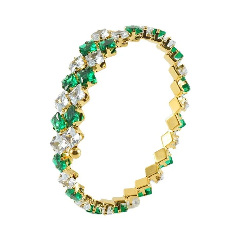Radiant 316 Stainless Steel Square CZ Bangle Bracelet