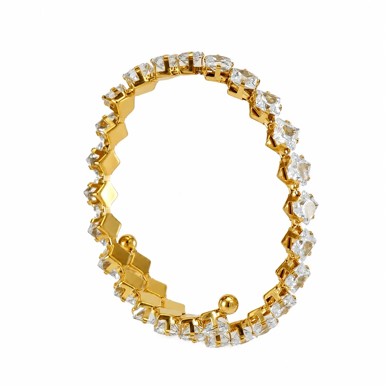 Radiant 316 Stainless Steel Square CZ Bangle Bracelet