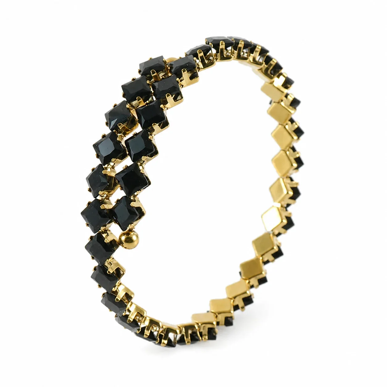 Radiant 316 Stainless Steel Square CZ Bangle Bracelet - Black