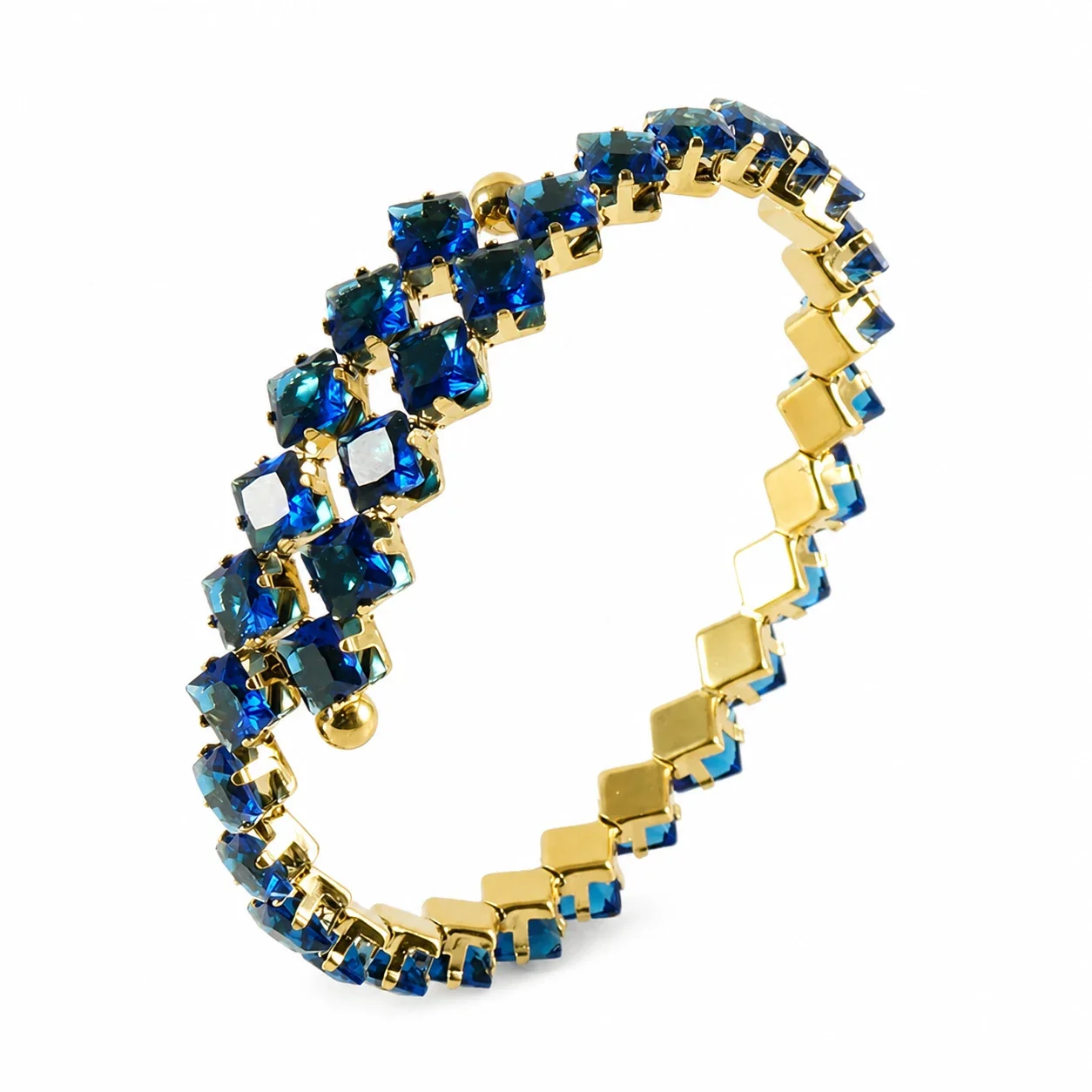 Radiant 316 Stainless Steel Square CZ Bangle Bracelet - Blue