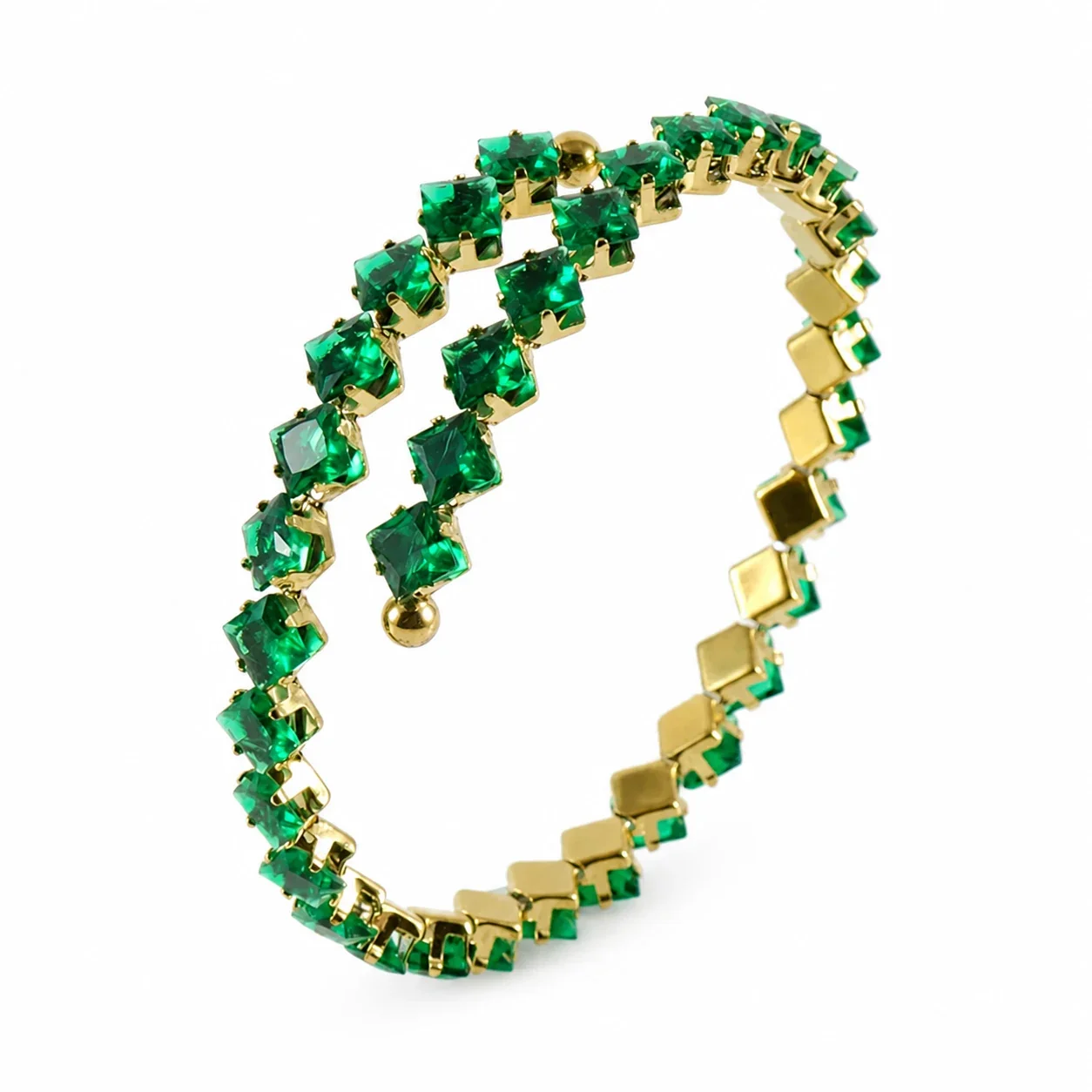 Radiant 316 Stainless Steel Square CZ Bangle Bracelet - Green