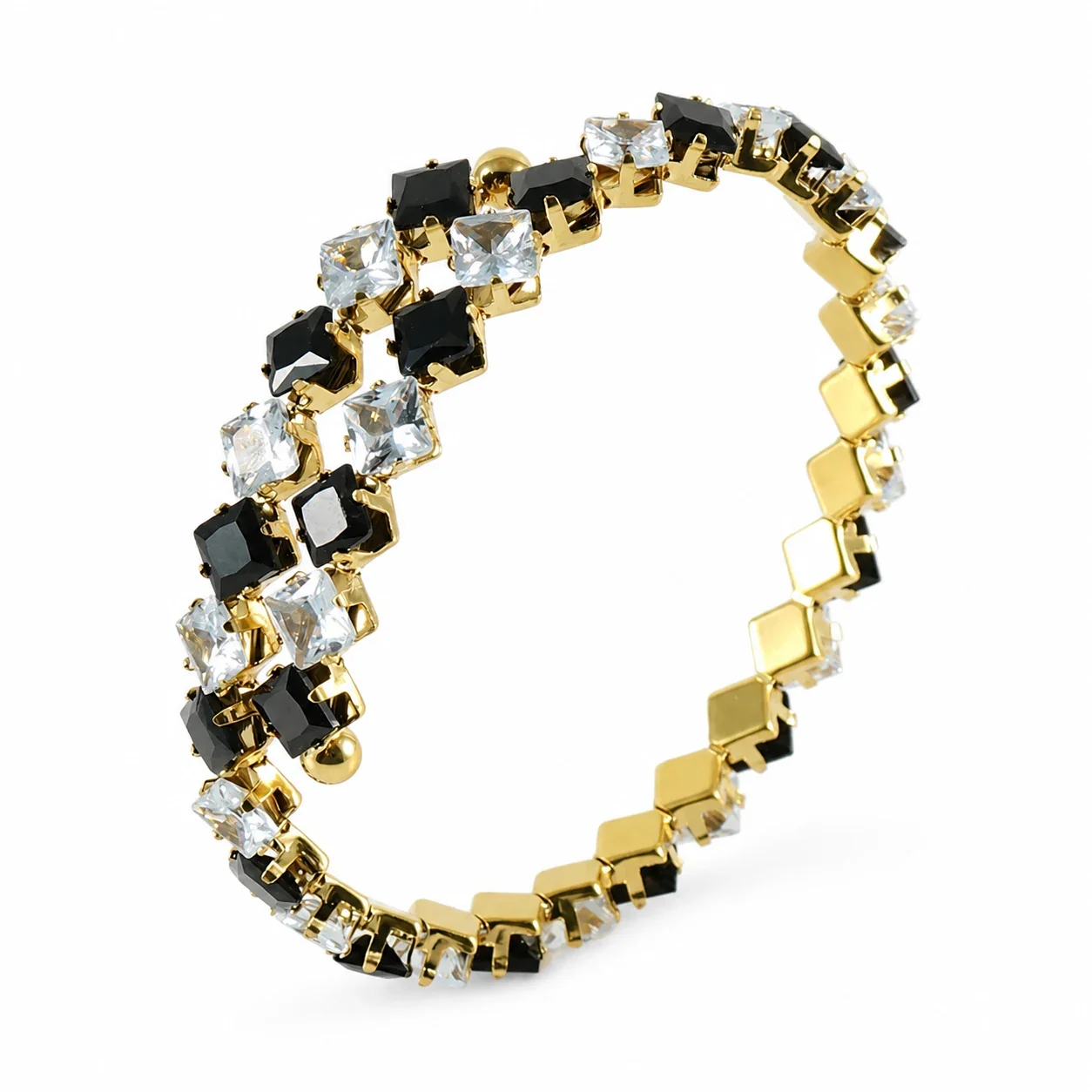 Radiant 316 Stainless Steel Square CZ Bangle Bracelet - White Black