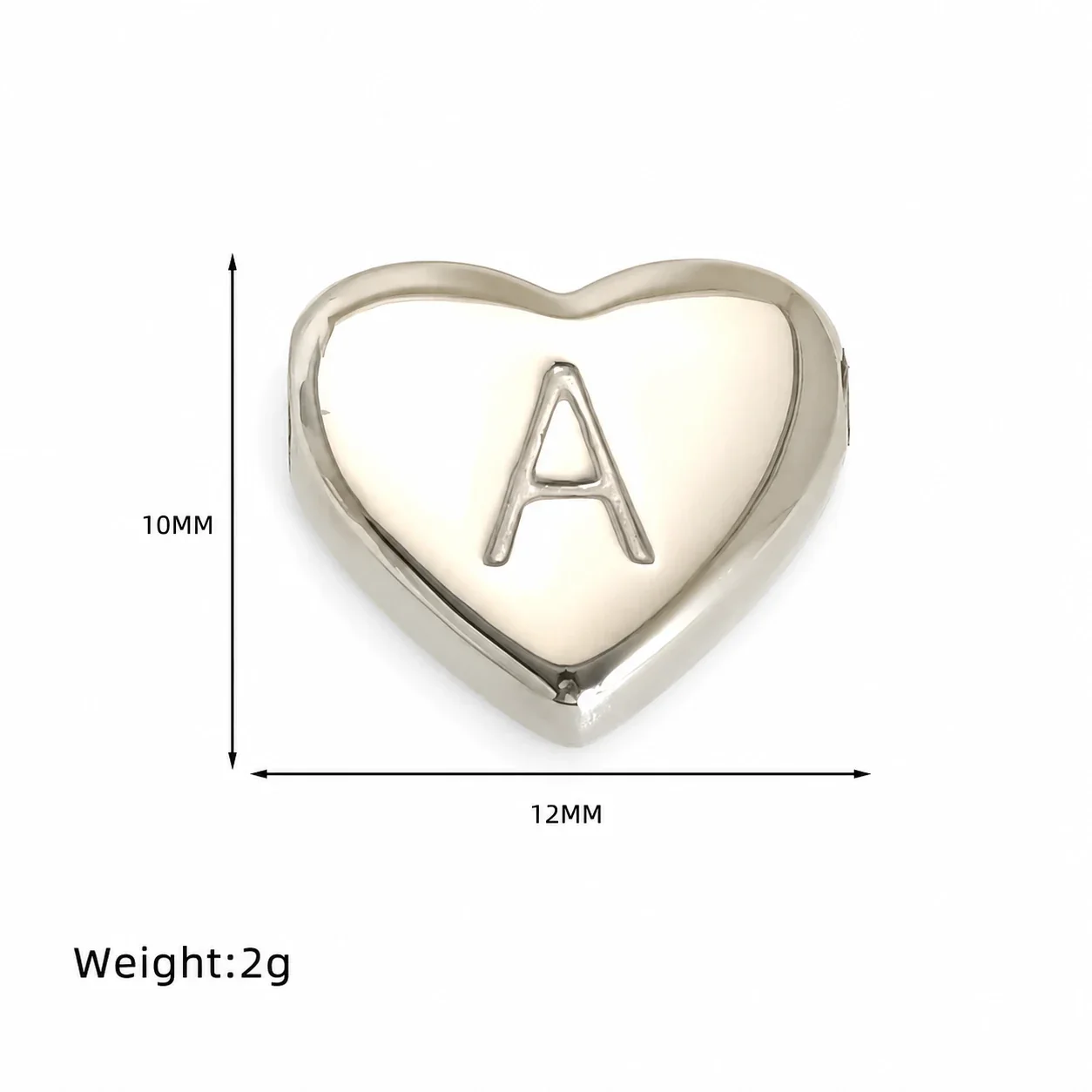 Polished Stainless Steel Heart Initial Pendant Necklace - A