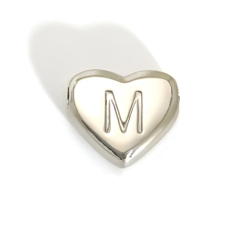 Polished Stainless Steel Heart Initial Pendant Necklace - M
