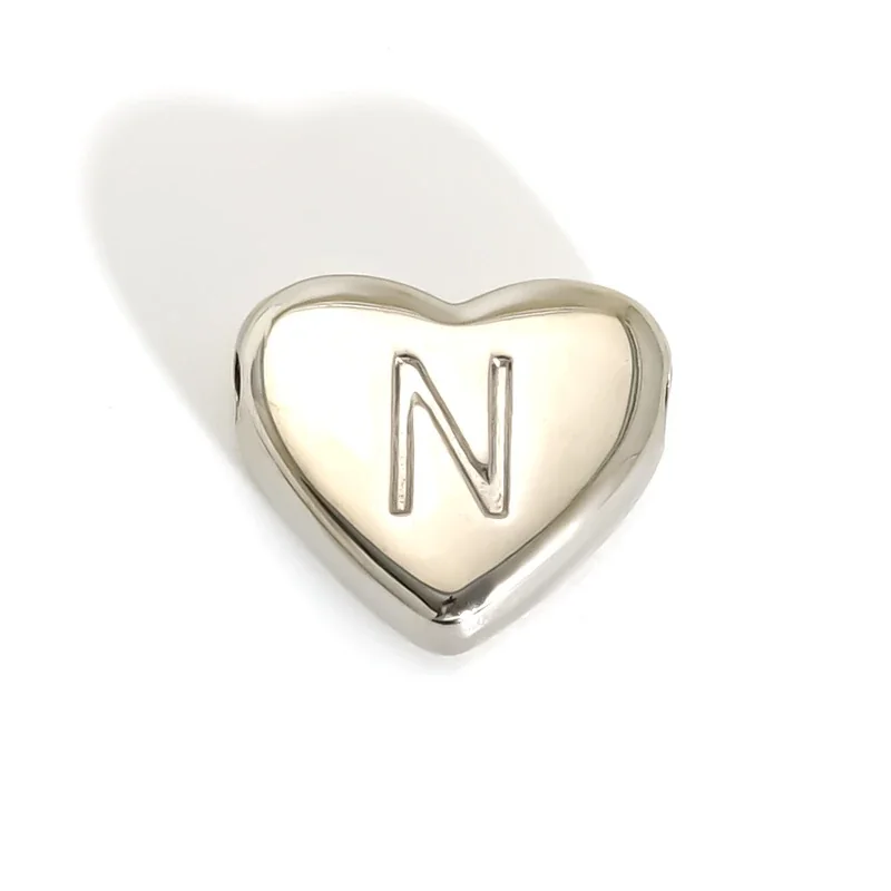 Polished Stainless Steel Heart Initial Pendant Necklace - N