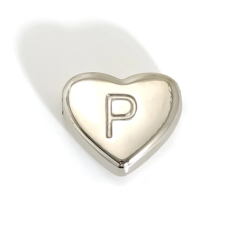 Polished Stainless Steel Heart Initial Pendant Necklace - P