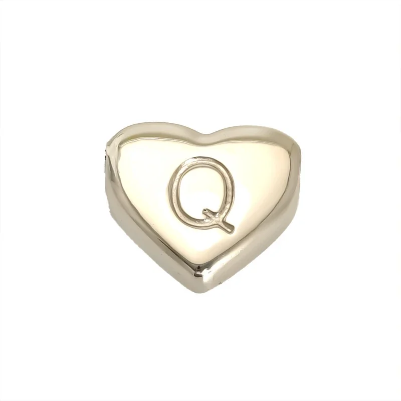 Polished Stainless Steel Heart Initial Pendant Necklace - Q