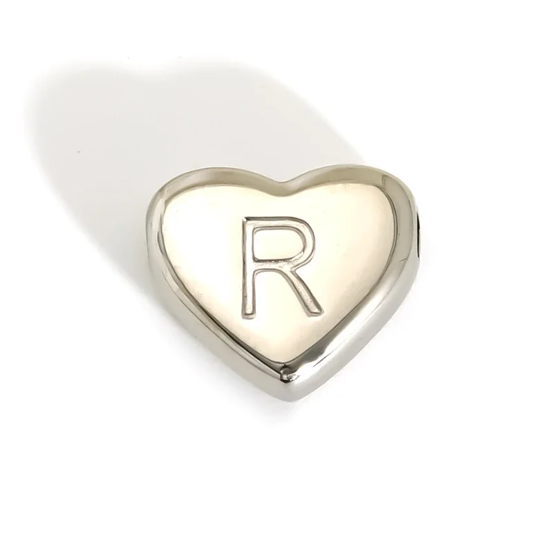Polished Stainless Steel Heart Initial Pendant Necklace - R