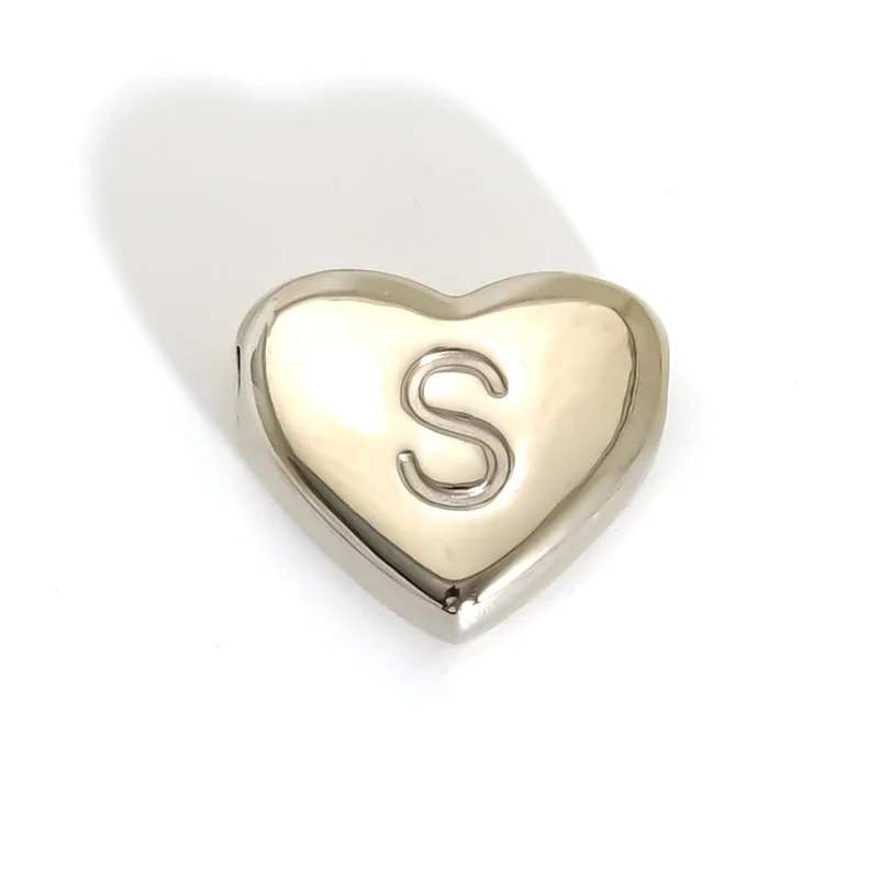 Polished Stainless Steel Heart Initial Pendant Necklace - S
