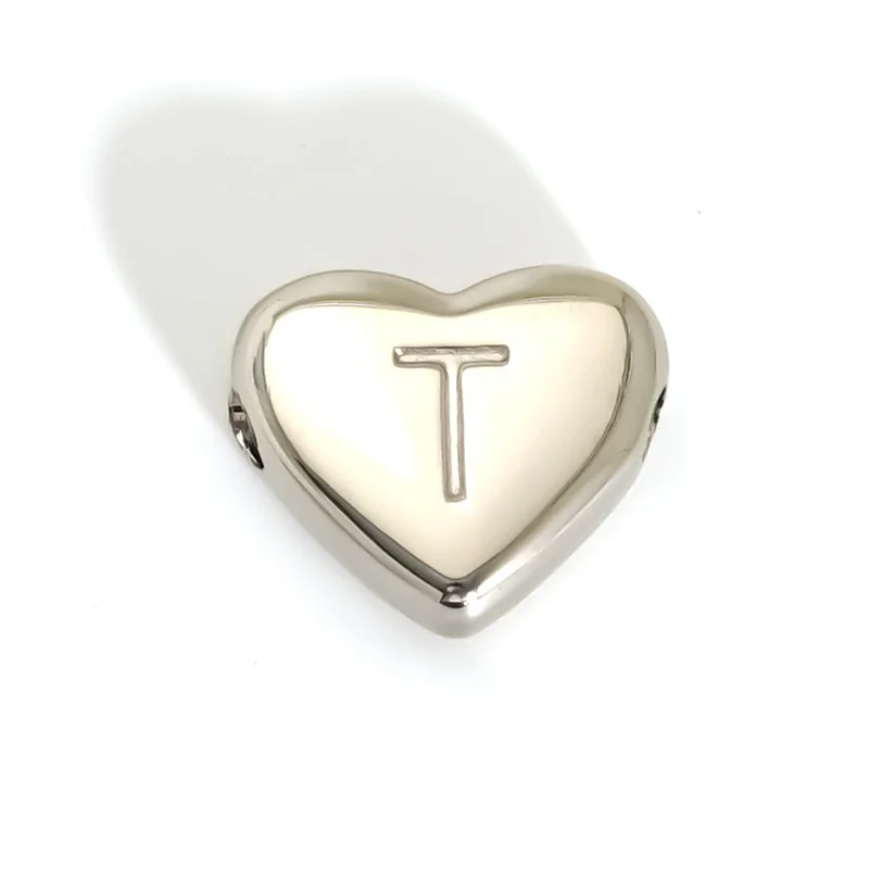 Polished Stainless Steel Heart Initial Pendant Necklace - T