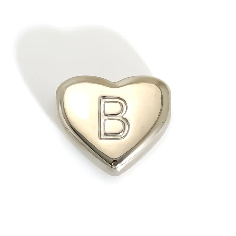 Polished Stainless Steel Heart Initial Pendant Necklace - B