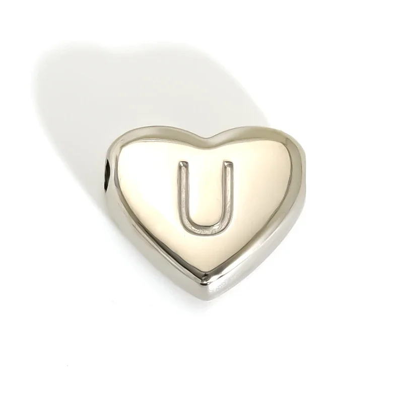 Polished Stainless Steel Heart Initial Pendant Necklace - U