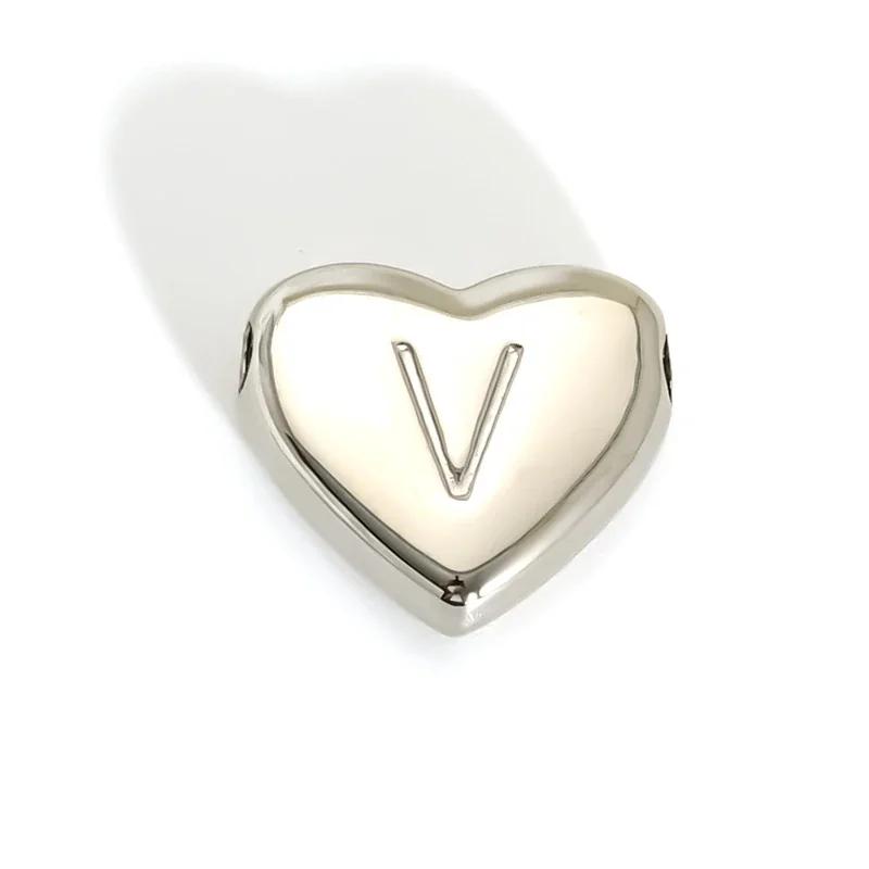 Polished Stainless Steel Heart Initial Pendant Necklace - V