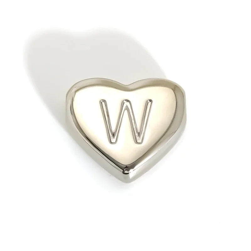 Polished Stainless Steel Heart Initial Pendant Necklace - W
