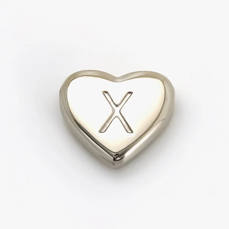 Polished Stainless Steel Heart Initial Pendant Necklace - X