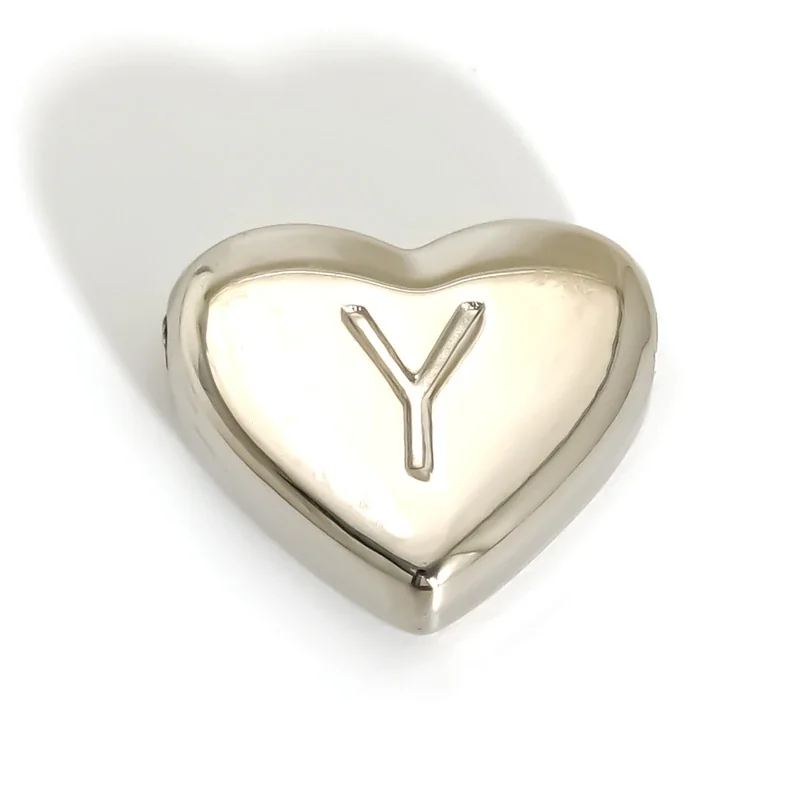 Polished Stainless Steel Heart Initial Pendant Necklace - Y