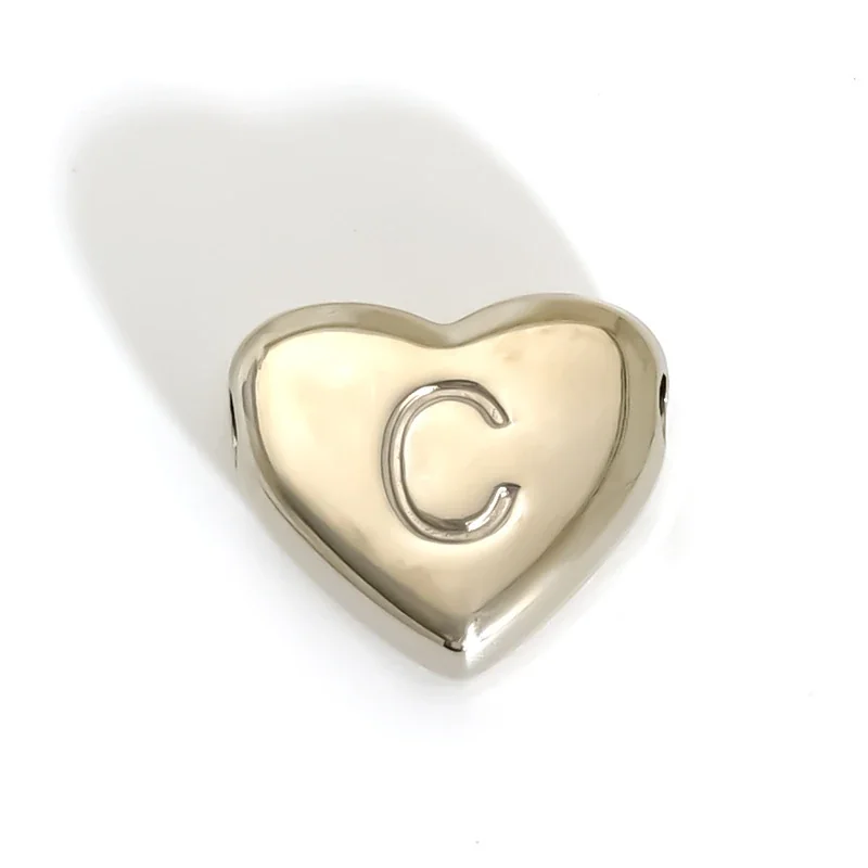Polished Stainless Steel Heart Initial Pendant Necklace - C