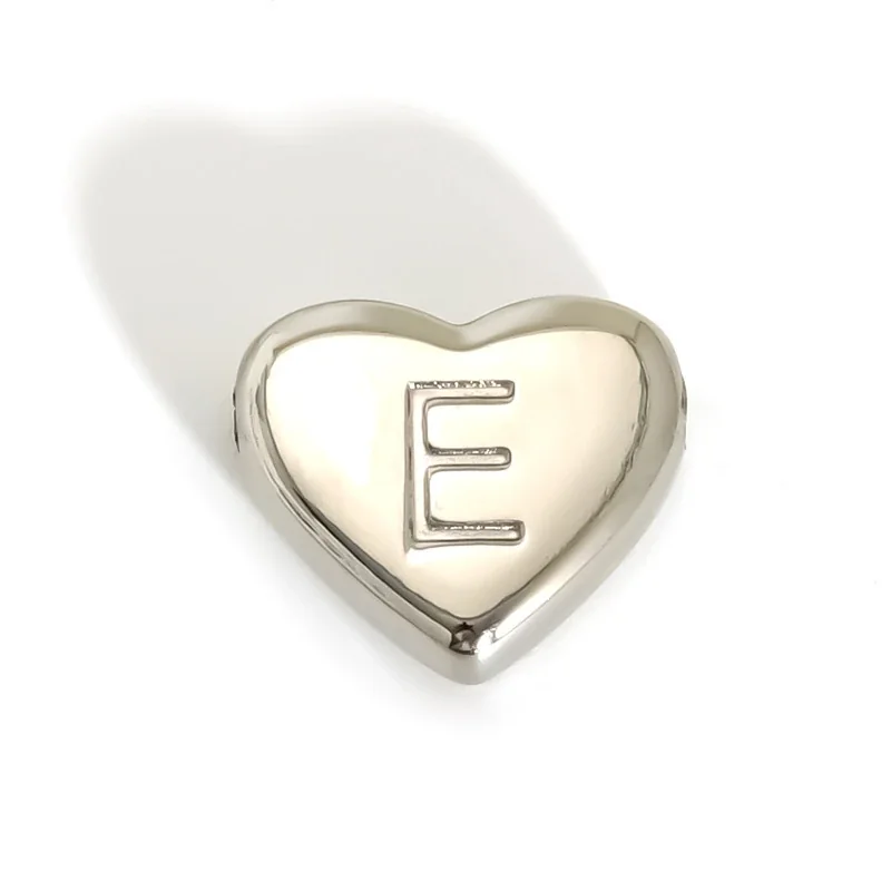 Polished Stainless Steel Heart Initial Pendant Necklace - E