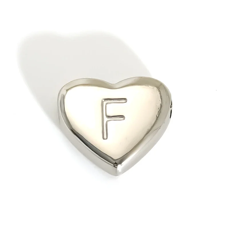 Polished Stainless Steel Heart Initial Pendant Necklace - F