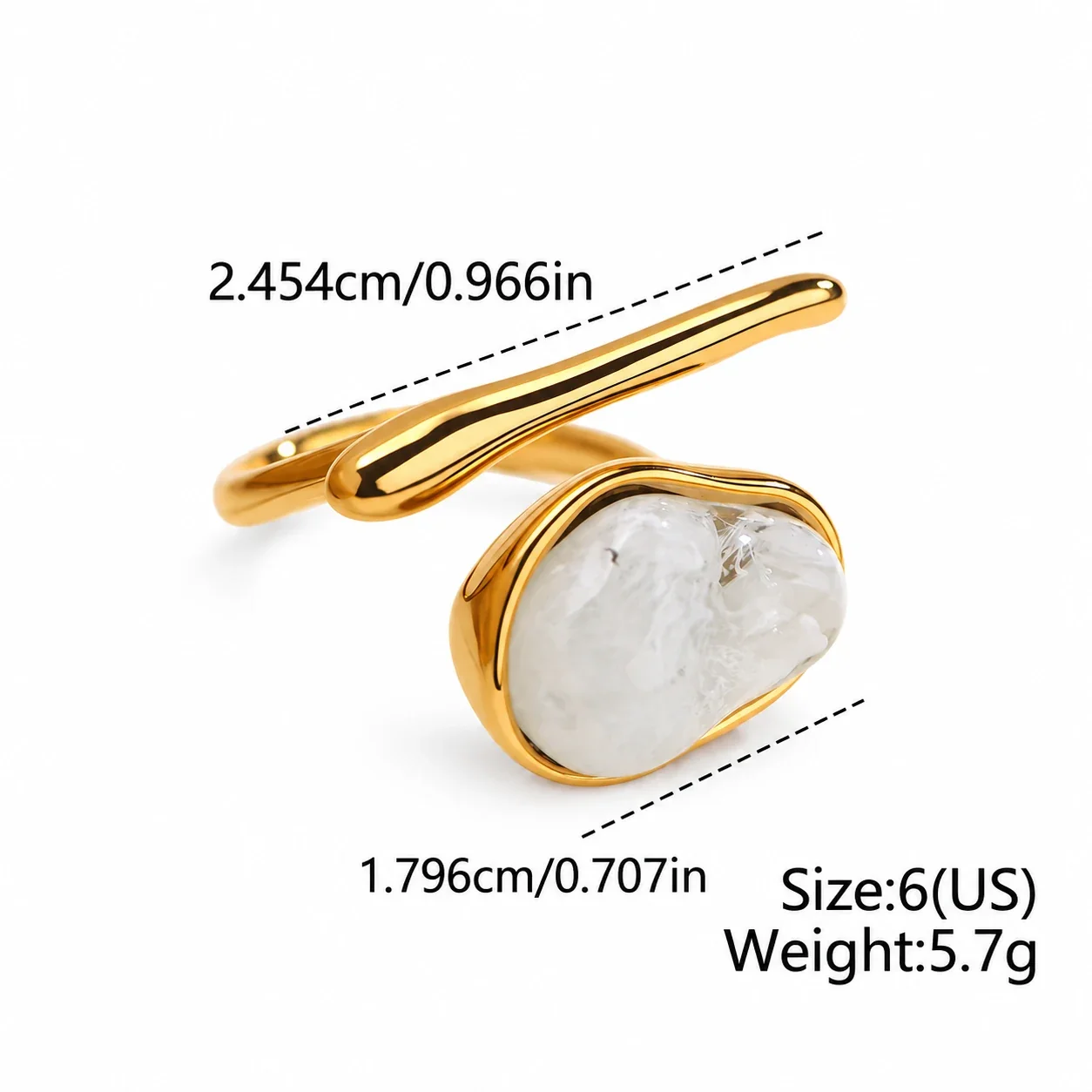 Open ring met gemarmerde harscabochon in goudverguld staal productfoto