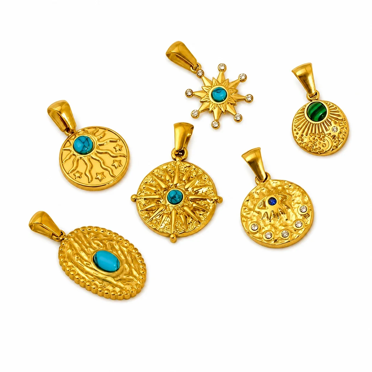 Radiant Gold-Plated Sunburst Pendant Necklace Charm