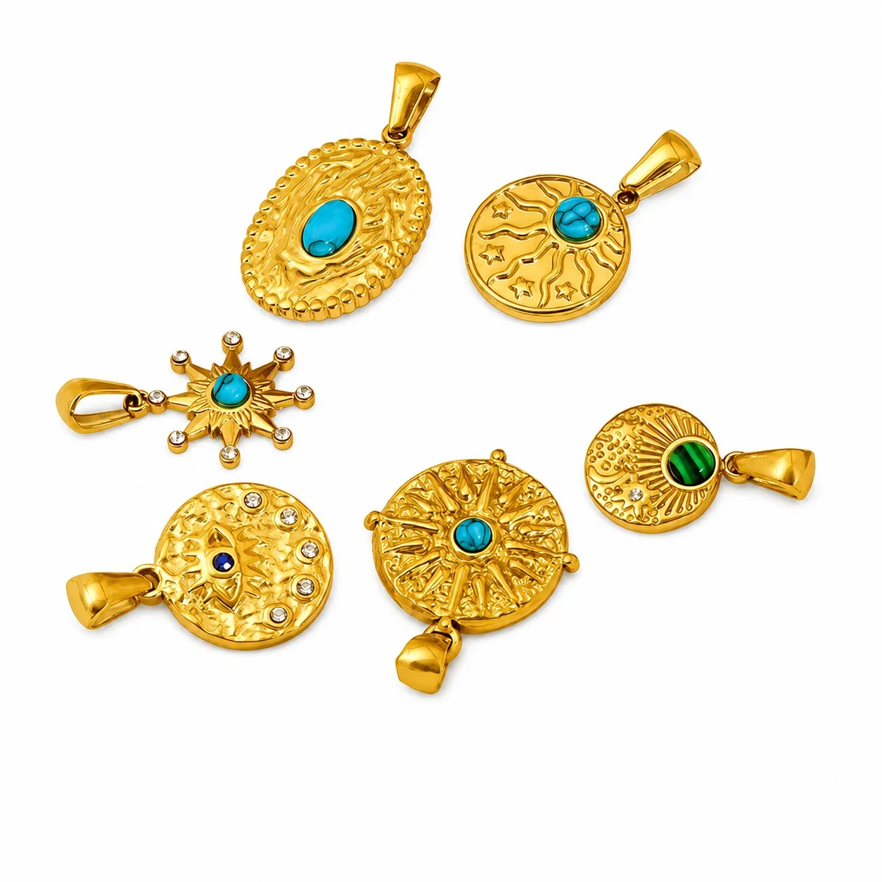Radiant Gold-Plated Sunburst Pendant Necklace Charm