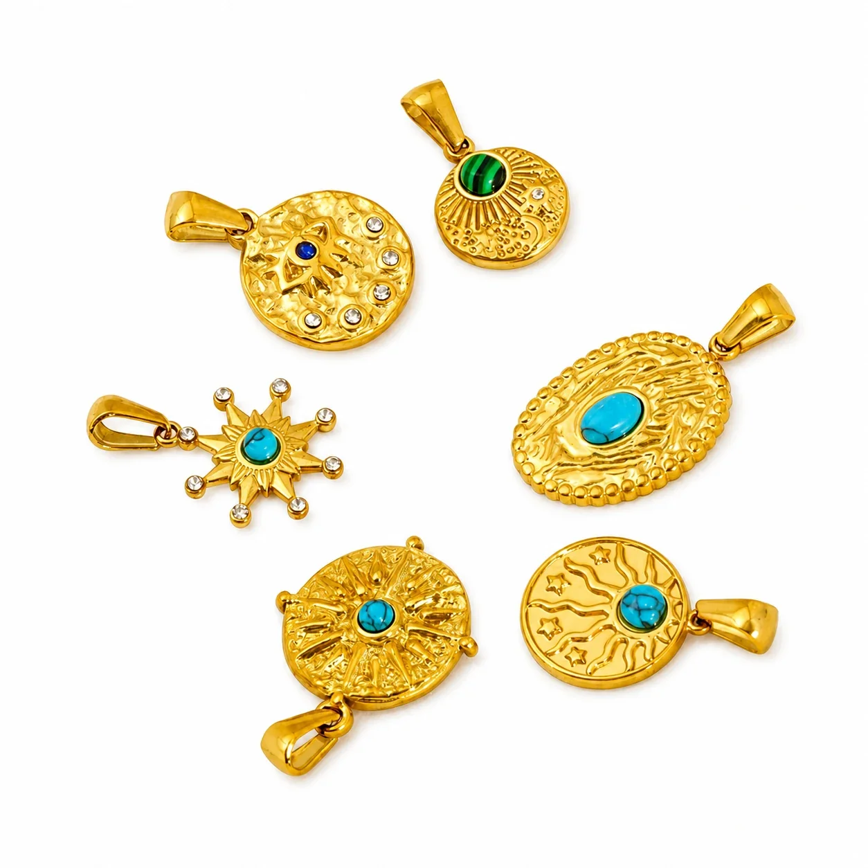 Radiant Gold-Plated Sunburst Pendant Necklace Charm