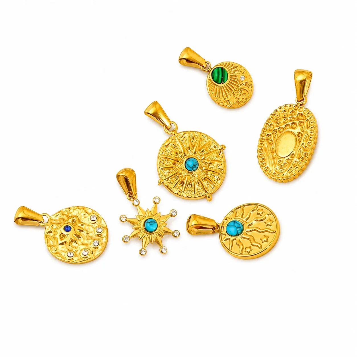 Radiant Gold-Plated Sunburst Pendant Necklace Charm