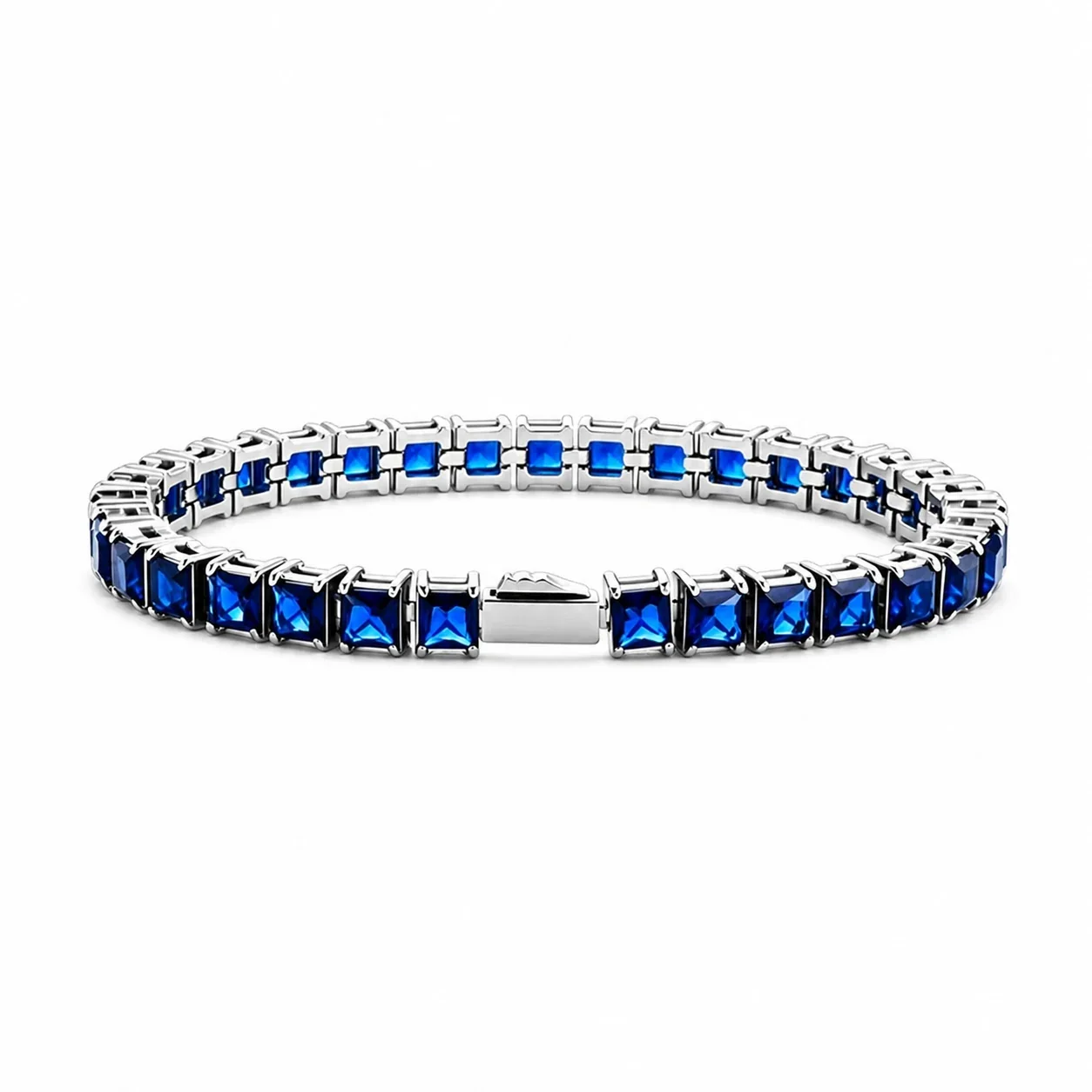 Striking 316 Stainless Steel Blue Square CZ Tennis Bracelet