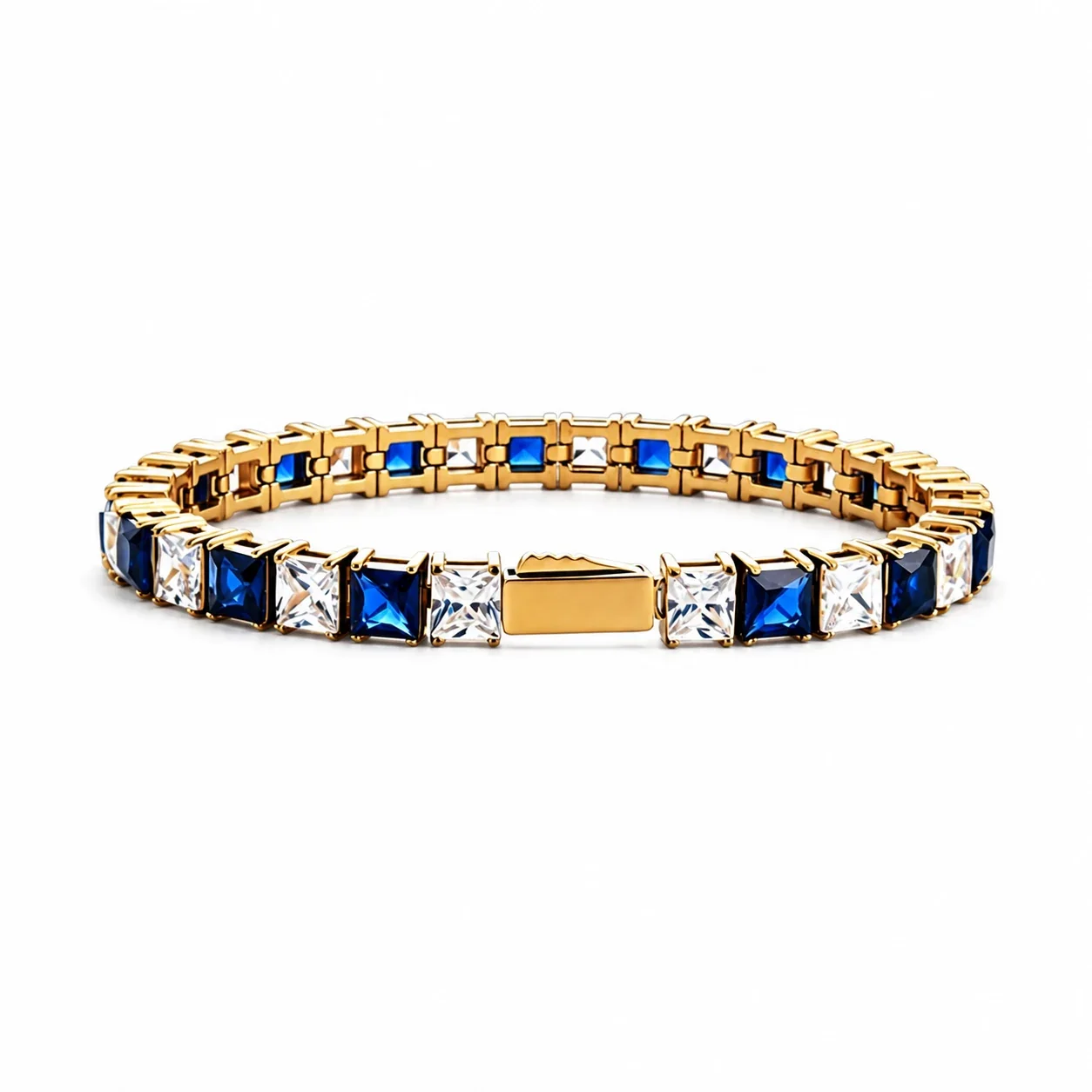 Striking 316 Stainless Steel Blue Square CZ Tennis Bracelet