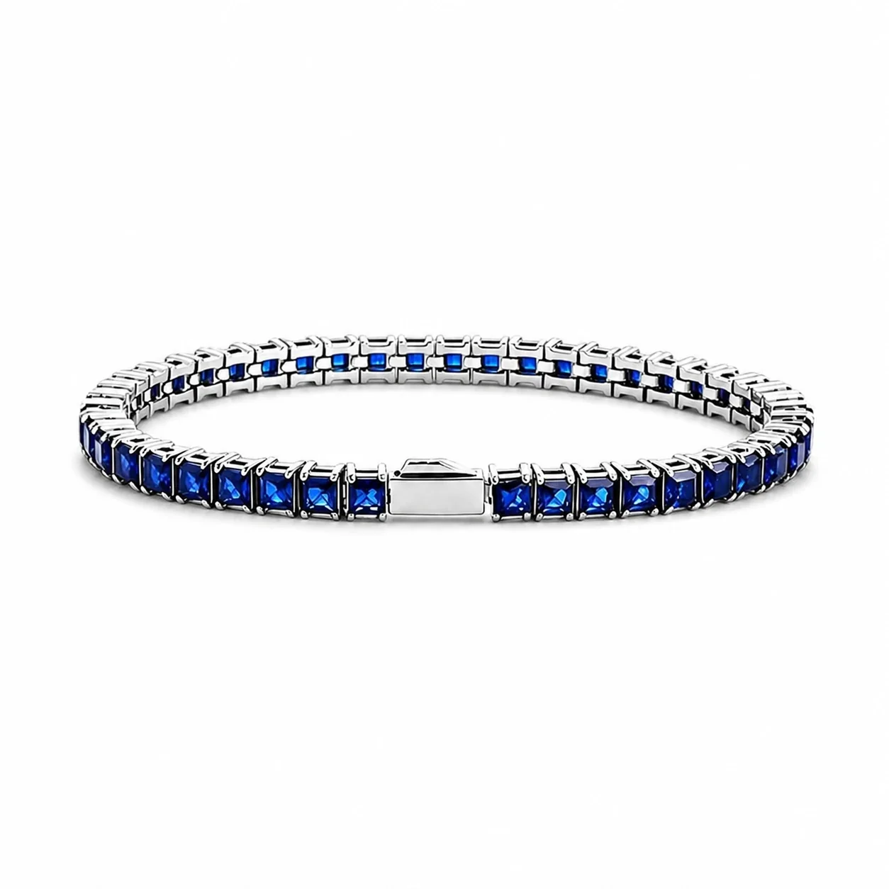 Striking 316 Stainless Steel Blue Square CZ Tennis Bracelet
