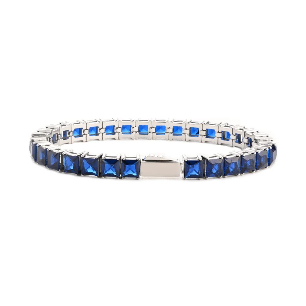 Striking 316 Stainless Steel Blue Square CZ Tennis Bracelet