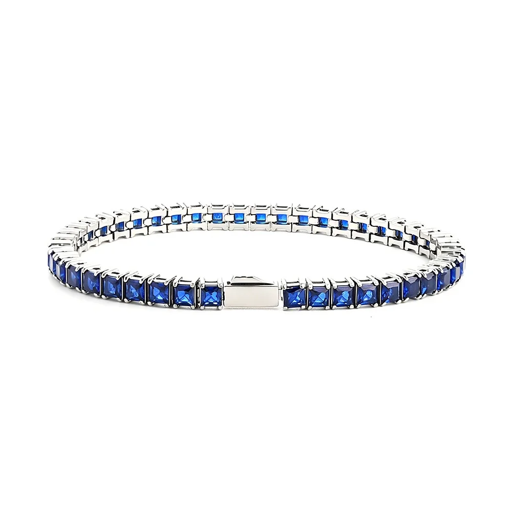 Striking 316 Stainless Steel Blue Square CZ Tennis Bracelet - Silver mm Square Blue CZ