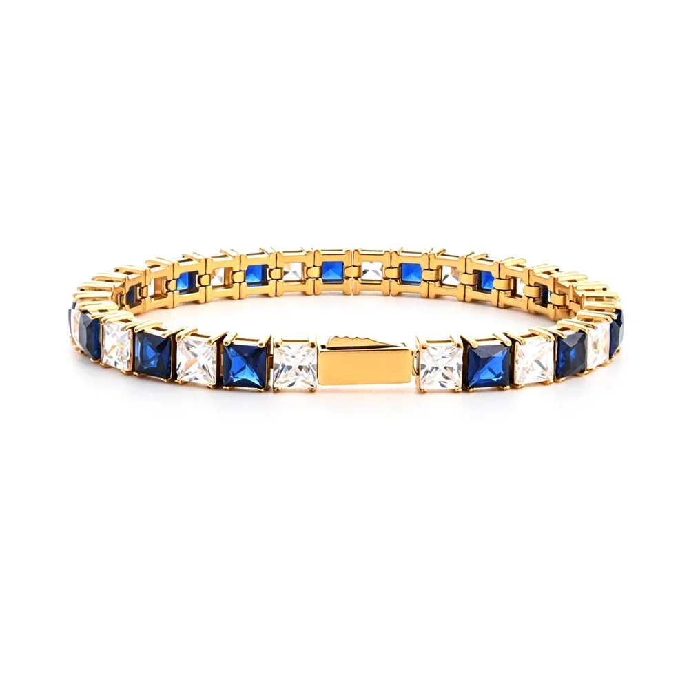 Striking 316 Stainless Steel Blue Square CZ Tennis Bracelet - 5mm1+1