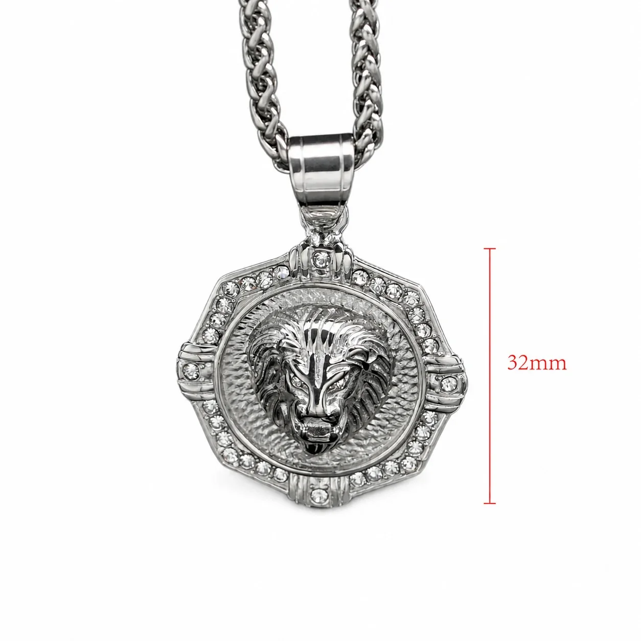 Lion Medallion 316 Stainless Steel Pavé Octagon Pendant