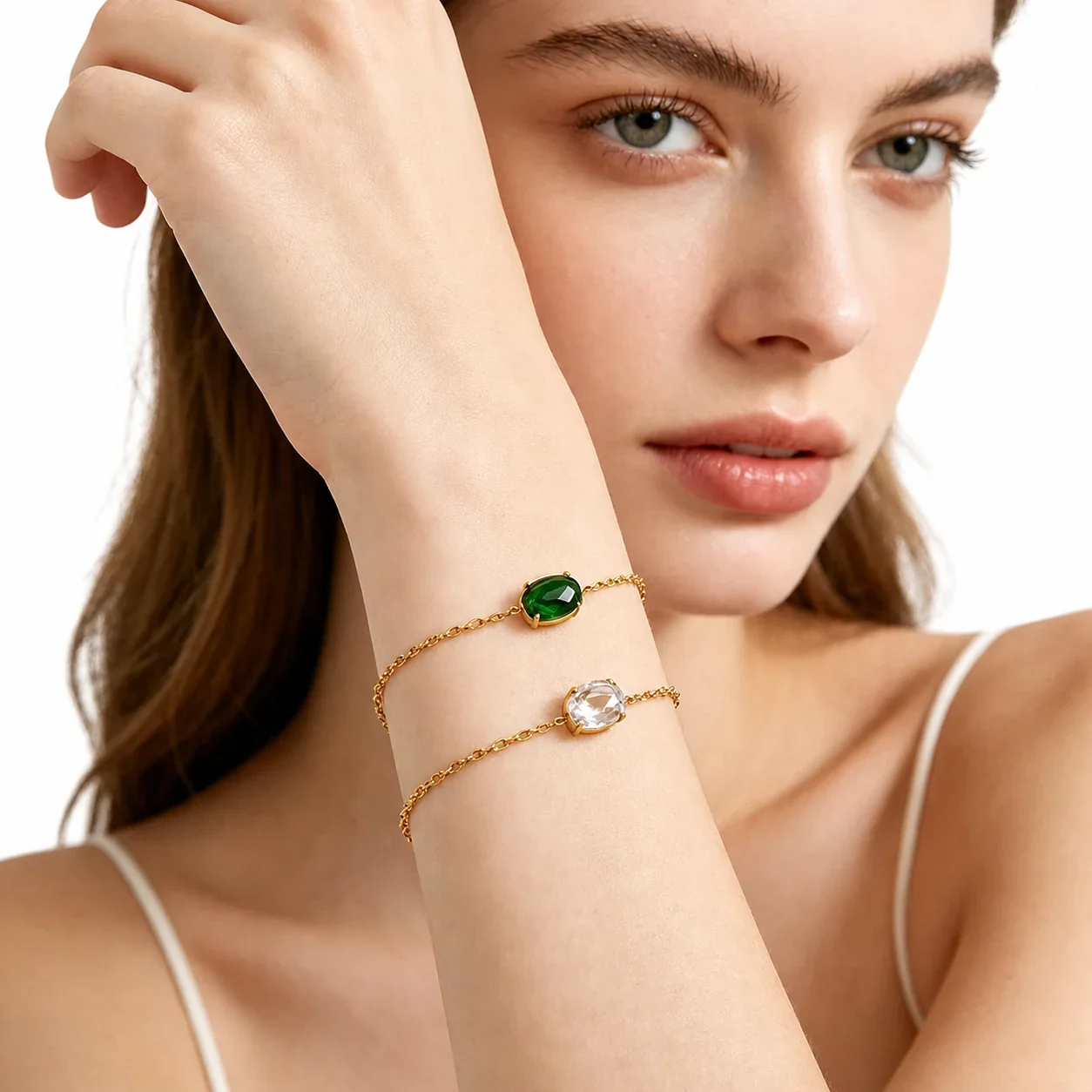 Refined Gold-Plated 316 Stainless Steel Oval CZ Chain Bracelet